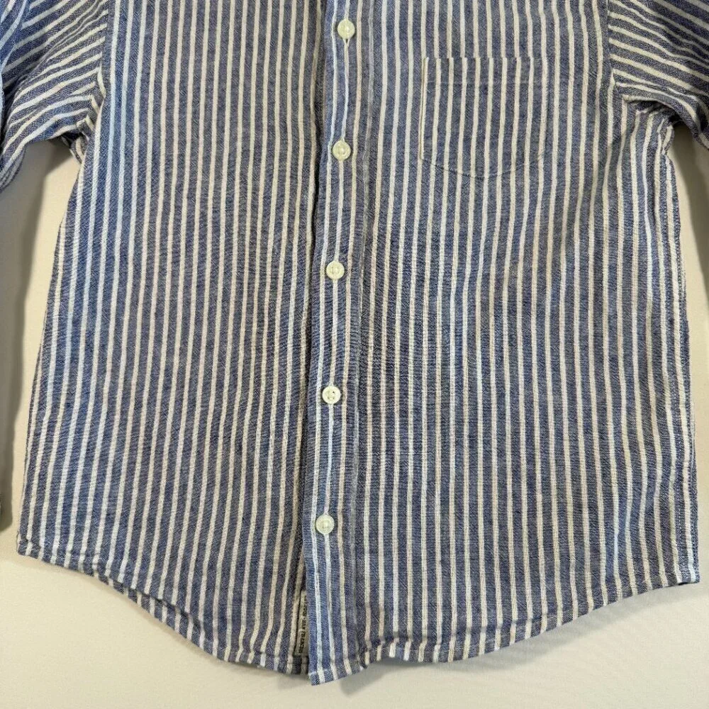 JANIE AND JACK Linen Cotton Blue Striped Button Down 5T